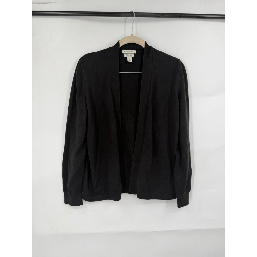 L.L Bean Supima Cotton Cardigan Sweater Women S Black Minimalist Old Money